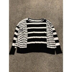 Planet By Lauren G Black Boxy Sweater Long Sleeve Pima Cotton Blend Top ONE SIZE